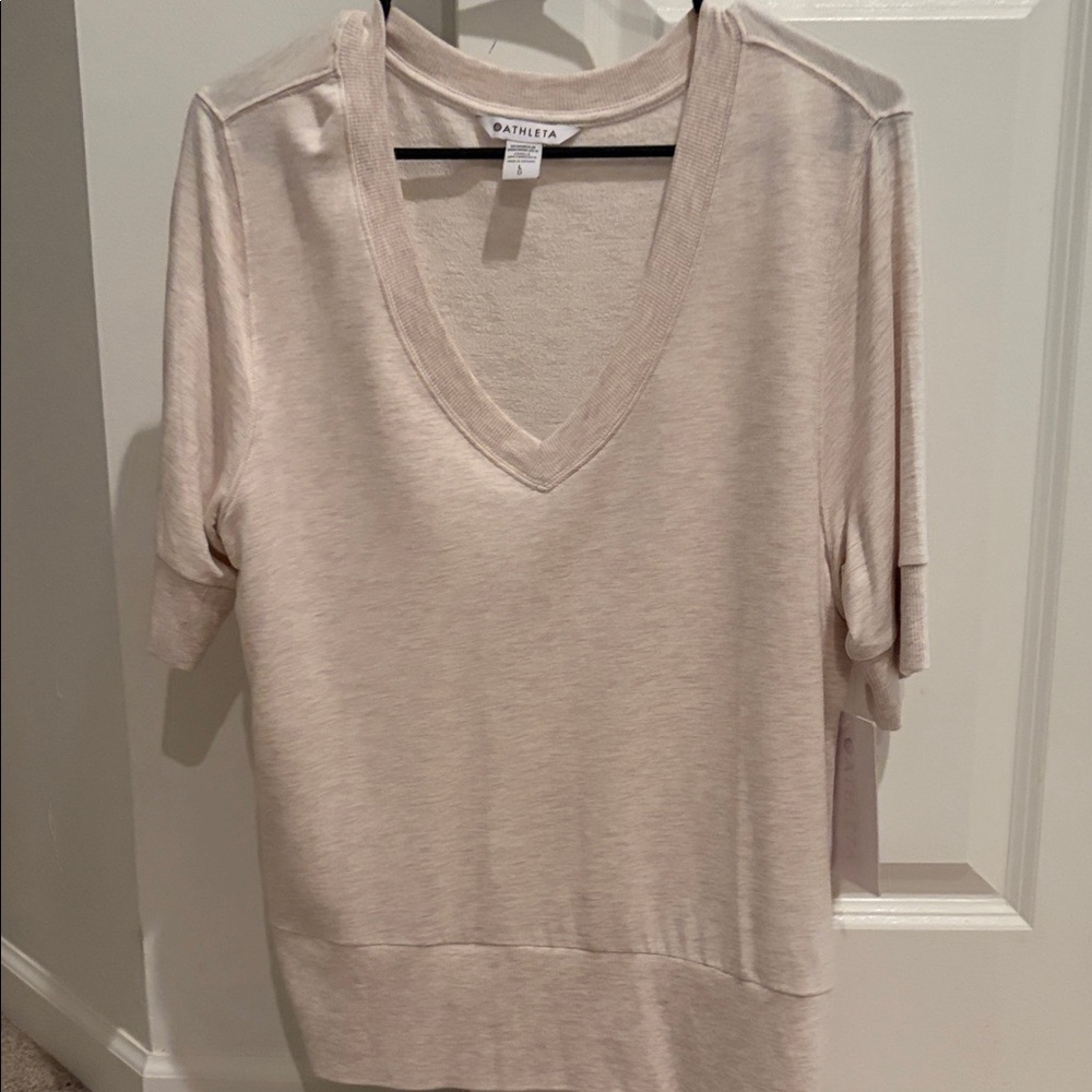 Athleta Women's Beige V-Neck Short Sleeve Tee